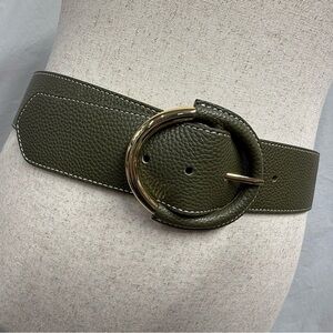 Talbots Olive Leather Belt with Gold Ring Buckle